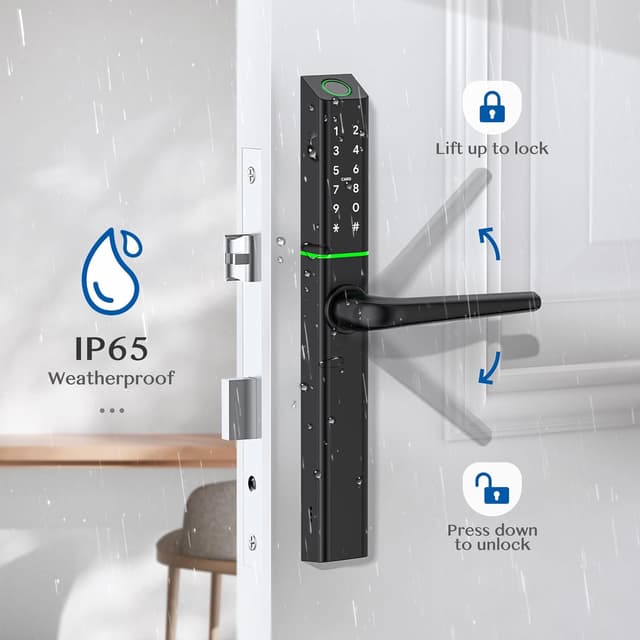 Detalle 2 de Ruveno Weatherproof Smart Door Lock with Handle (Fingerprint, Code & Bluetooth App) — slimline digital deadbolt