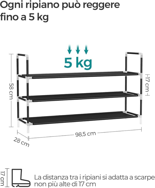 Thumbnail 6 de SONGMICS LSH053B01 scarpiera a 3 ripiani da corridoio, sottile e salva-spazio