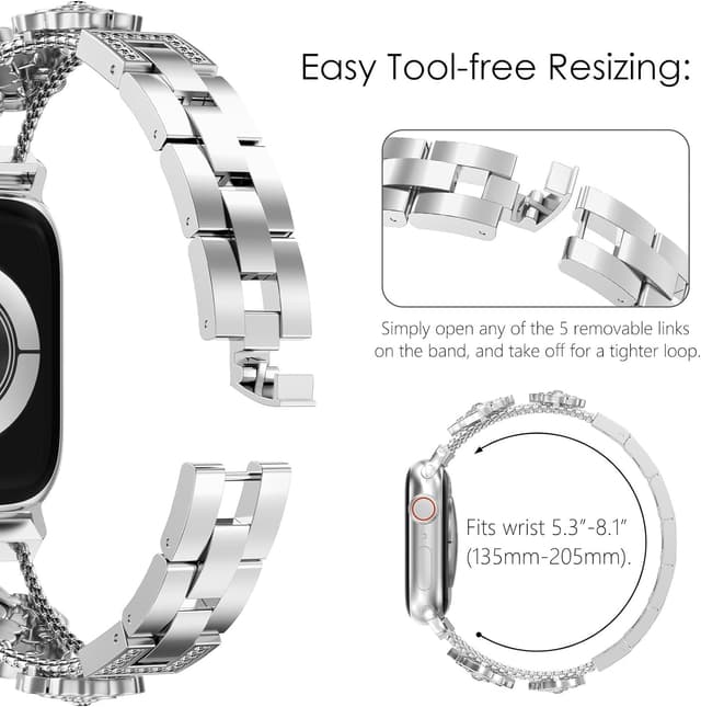 Detalle 2 de Fullife bling metal strap for Apple Watch (38–46mm) – 316L stainless steel camellia design