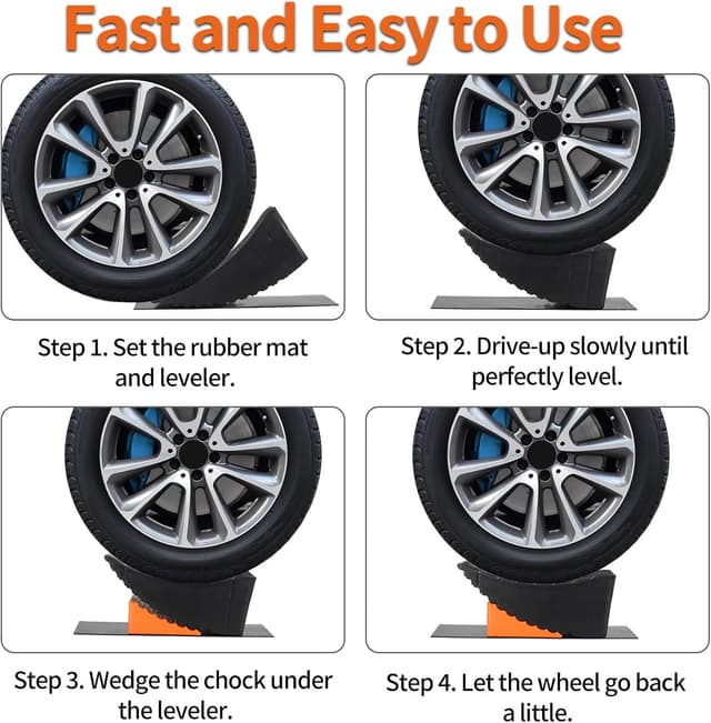 Detalle 2 de OULEME Curved Leveling Blocks (2-Pack) for RV Tire Changes — Lift up to 6" with Chocks and Rubber Mat