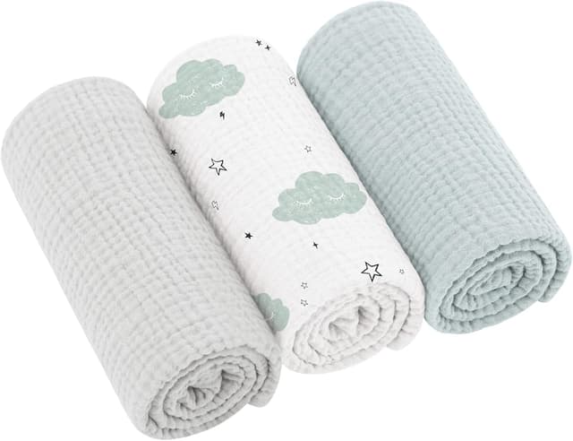 Detalle de Bearmoss Moltontücher Baby Musselin-Spucktücher aus 100% Baumwolle (3er Set, 60x60 cm) – Blaue Wolke
