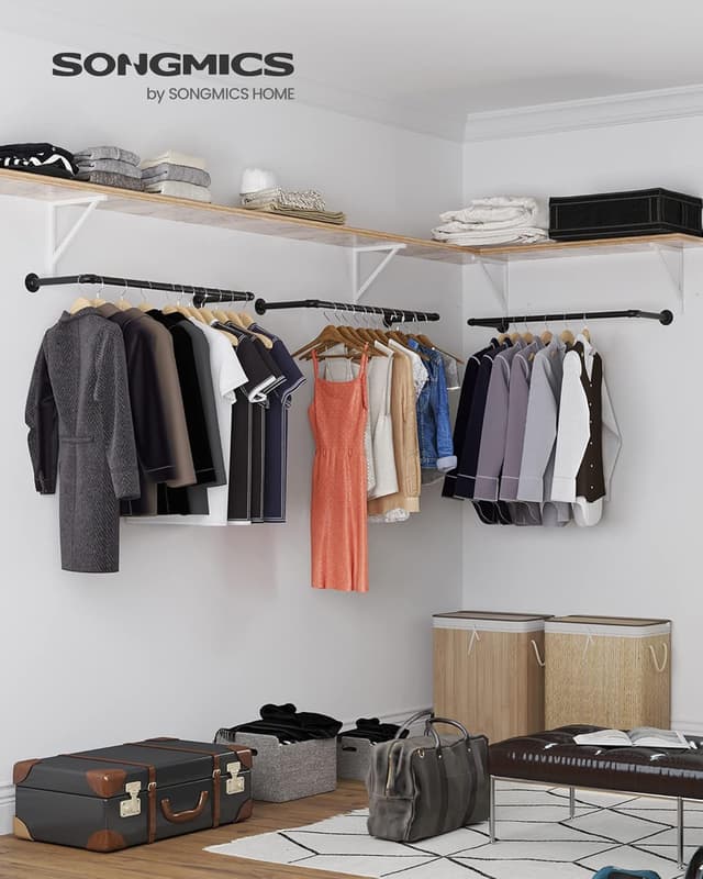 Detalle de SONGMICS HSR67BK02: set di 2 attaccapanni da muro in stile industriale, salvaspazio