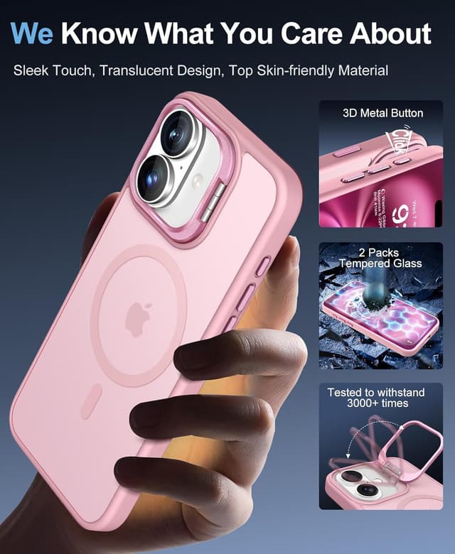 Thumbnail 5 de Beeasy Funda iPhone 16 MagSafe, Grado Militar, Rosa