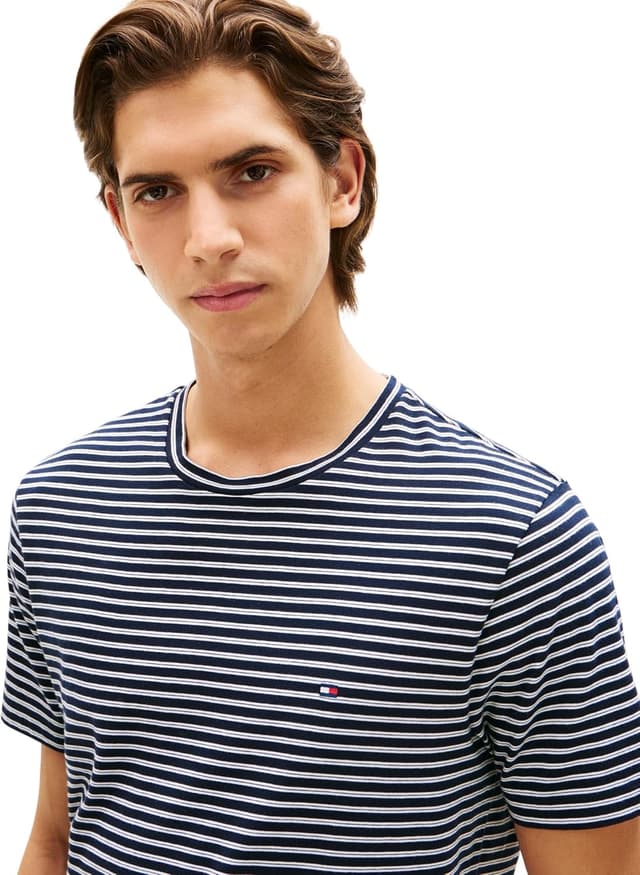 Detalle de Tommy Hilfiger Ess Seasonal Reg Fit Stripe Tee MW0MW40923 maglietta a righe da uomo