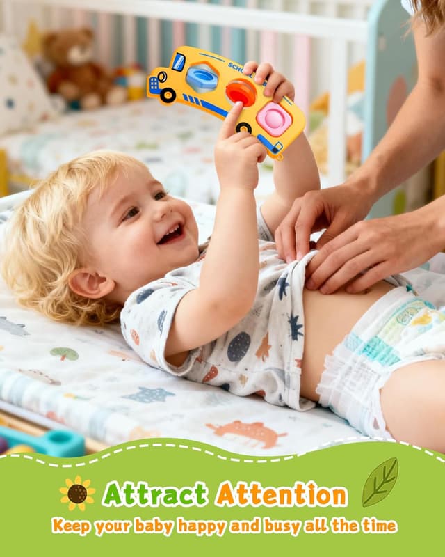 Detalle 2 de 4-teiliges Fidget Toys Set mit Bubble Popper: Raupe, Krokodil & Schulbus (ab 12 Monate)