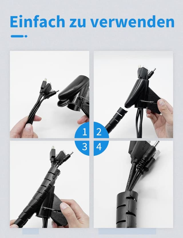 Thumbnail 5 de shinfly Kabelschlauch-Set 2 x 1,5 m (16/22 mm) selbstschließend mit Kabelbindern, Clips & Drahtführung