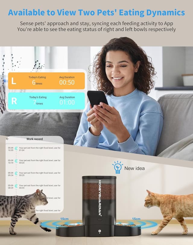 Detalle 2 de HoneyGuaridan 3,5L distributore automatico cibo per gatti con WiFi 2,4/5 GHz, 6 pasti e doppia ciotola