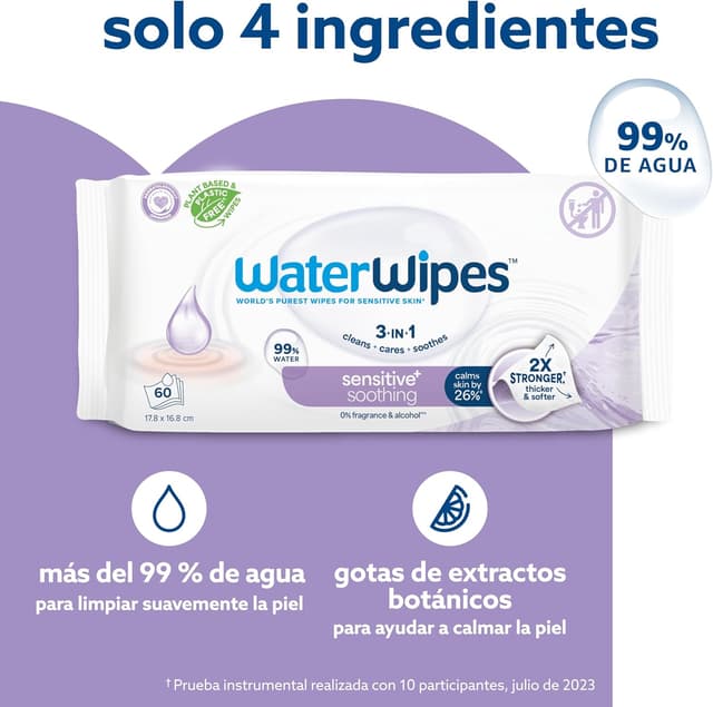 Detalle 2 de WaterWipes Sensitive+ 720 toallitas 99% agua
