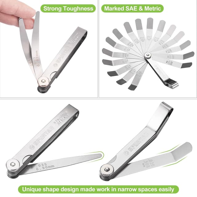 Detalle 2 de Spurtar Feeler Gauges Set (32 tapered + 16 offset blades) dual-marked SAE/metric stainless steel