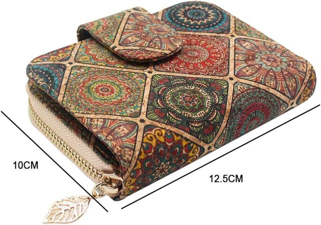 Detalle de boshiho Cork Wallet for Women – Slim vegan cork purse with zip, card slots & coin pocket