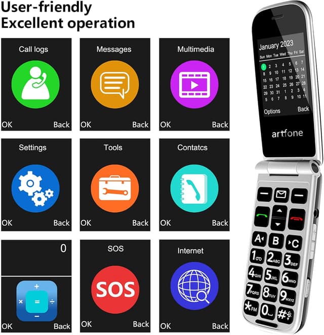 Thumbnail 6 de artfone F30 4G SIM-Free unlocked flip phone with SOS button, big buttons and 2.4-inch display