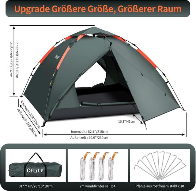 Detalle 2 de 3-Personen Campingzelt Instant Pop Up 4,24 kg