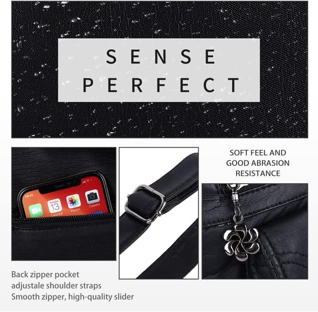 Detalle de Angel Kiss 5739-1 Femme noir en cuir PU lavé – sac à bandoulière taille unique