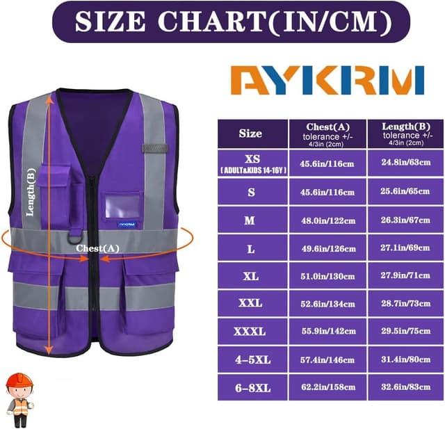 Detalle de Gilet de sécurité haute visibilité AYKRM 21 Couleurs 7 poches – classe 2, réfléchissant 360° (unisexe)