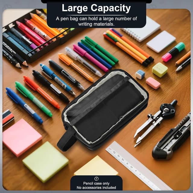 Detalle de TIECHI Large Pencil Case for Girls & Boys (Black) – big, compartment organiser with wide opening