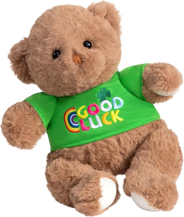 Detalle de BEJOY Glücksbär Teddybär (35 cm) mit „Good Luck“-Shirt – kuscheliges Plüschtier als Geschenk