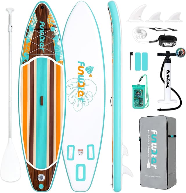 Detalle de FunWater 11' / 10'6" Inflatable Stand Up Paddle Board (with SUP accessories, EVA deck, adjustable paddles)