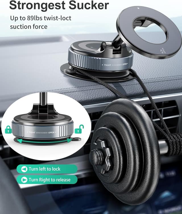 Detalle de 2026 Magnetic Suction Phone Mount for MagSafe – 360° Adjustable Vacuum Suction Car Holder (Black)