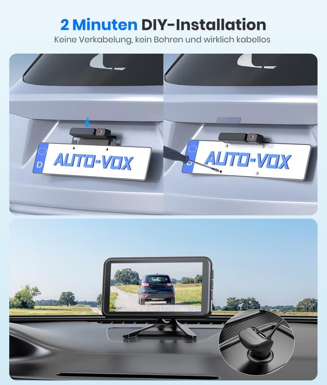 Detalle 2 de AUTO-VOX Solar Rückfahrkamera Kabellos 5 Zoll Monitor