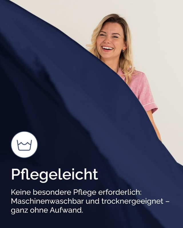 Thumbnail 6 de Spannbettlaken 200x200 cm Marineblau – extra tief bis 40 cm, Mikrofaser, knitterfrei & Oeko-TEX