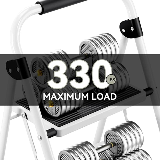 Detalle de KINGRACK 2-Stufen Klapp-Trittleiter mit Handläufen (weiß) bis 150 kg