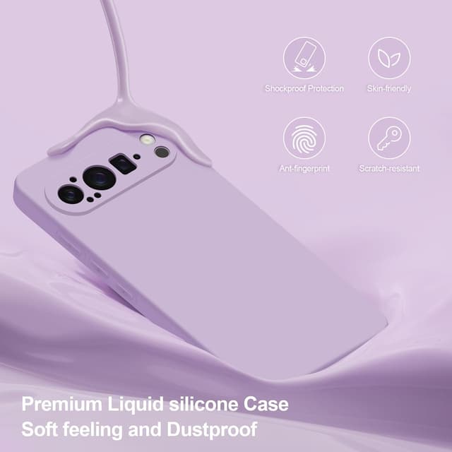 Detalle de Btstring Hülle für Google Pixel 9 Pro – Silikon-Case mit weichem Mikrofaserfutter, helles Lila
