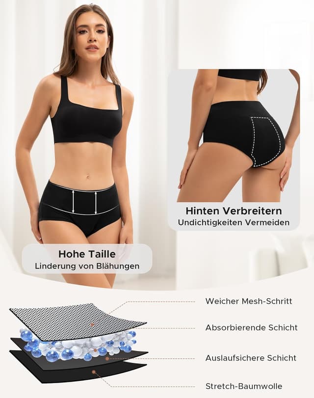 Detalle de INNERSY Culotte menstruelle à flux abondant taille haute, lot de 3 (coton lavable, 50 ml)