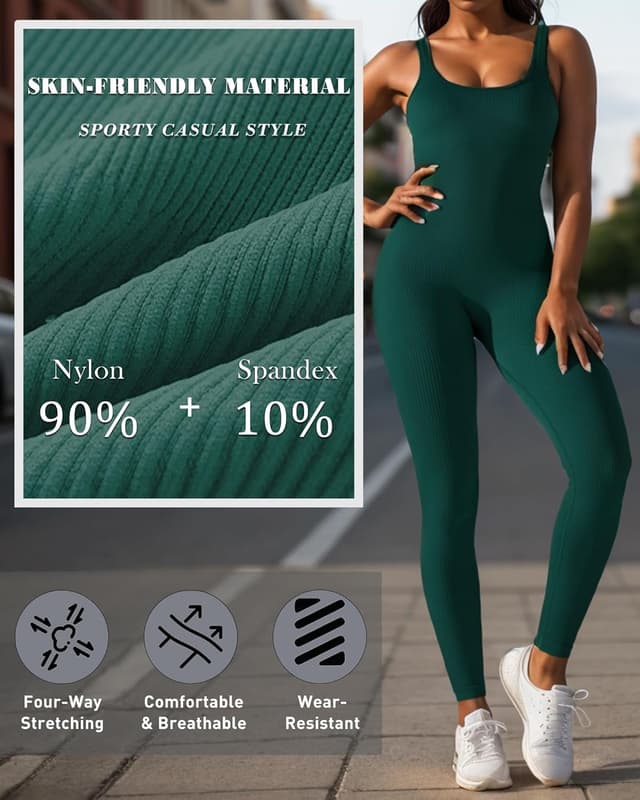 Detalle 2 de Merlvida Sport Jumpsuits für Damen – elastischer figurformender nahtloser Overall für Training und Sommer