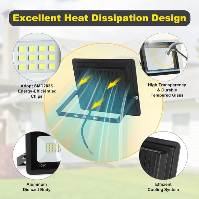 Detalle de Fynokst 2 faretto LED da esterno 10W IP66 6000K 1080lm, sovraluce per giardino, garage e campo sportivo