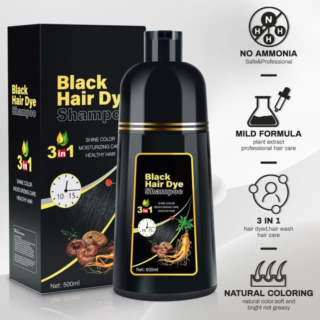 Detalle de cosmpro Black Hair Dye Shampoo 3-in-1 for Gray Hair Coverage