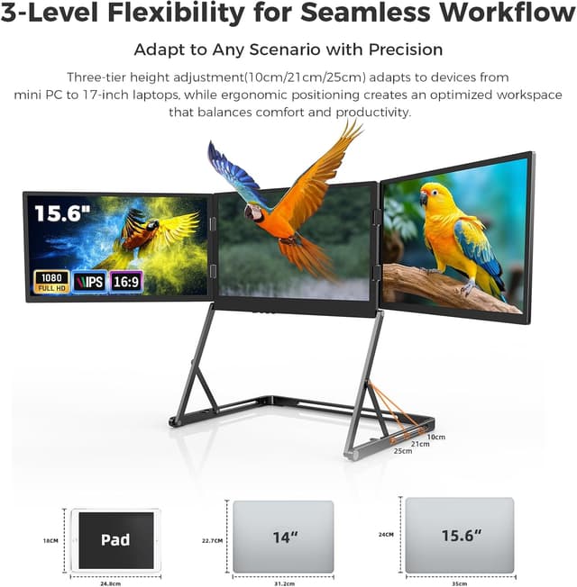 Thumbnail 2 de GFORIT Laptop Extender Screen (Triple Portable Monitor) – 15.6" FHD IPS Travel Display for 13–17.3" Laptops