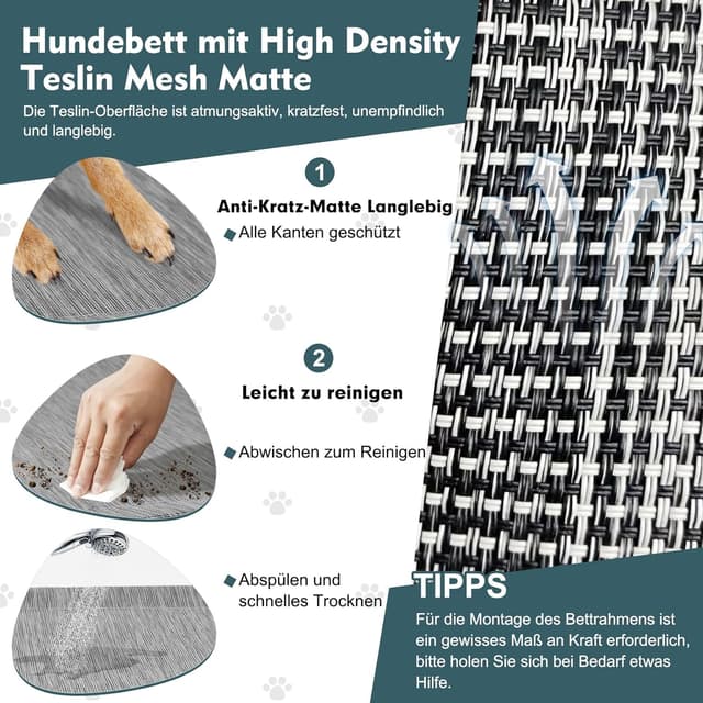 Detalle 2 de Snagle Paw Hundeliege mit Dach – stabiles erhöhtes Hundebett für große Hunde, Indoor/Outdoor