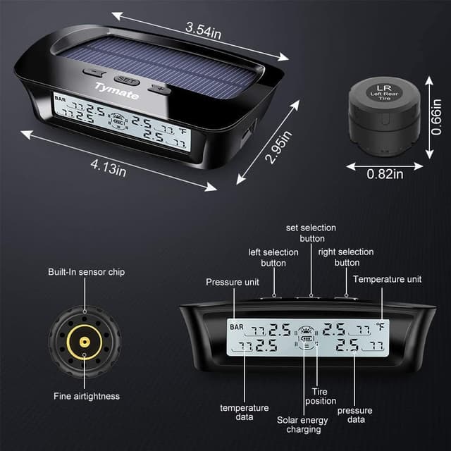 Detalle 2 de Tymate RV Tire Pressure Monitoring System (M12-3) with Solar Charge, 4 Sensors, LCD Display