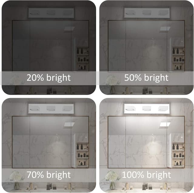 Detalle 2 de Ralbay Dimmable LED Vanity Light (3-Light) for Bathroom Vanity, Stainless Steel & Acrylic