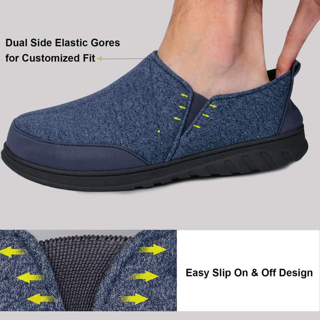 Detalle de LongBay Men’s Jersey Memory Foam Slippers with Non-Slip Rubber Sole – Breathable Clog-Style House Shoes