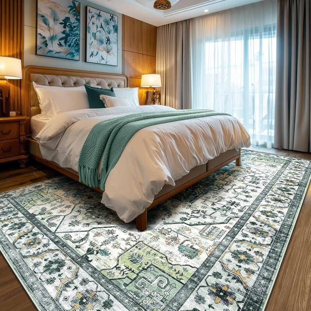 Thumbnail 6 de XSIVOD 120 x 180 cm Washable Non-Slip Vintage Floral Area Rug for Bedroom, Living Room & Entryway