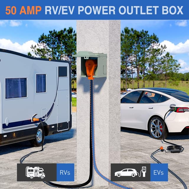 Detalle de Nilight 50AMP RV EV Power Outlet Box (NEMA 14-50R, 125/250V) Lockable, Waterproof Enclosed Receptacle