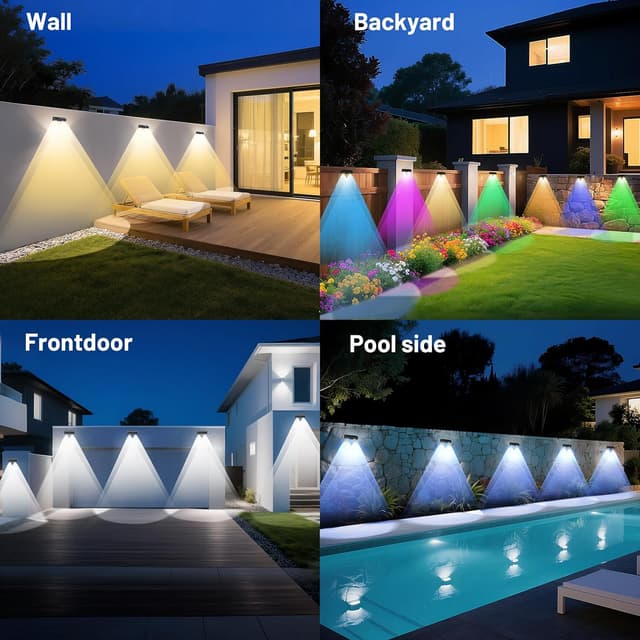 Detalle 2 de Onussunier Solar Fence Lights 9-Colour & Colour Changing RGB (IP65) – 8 Pack
