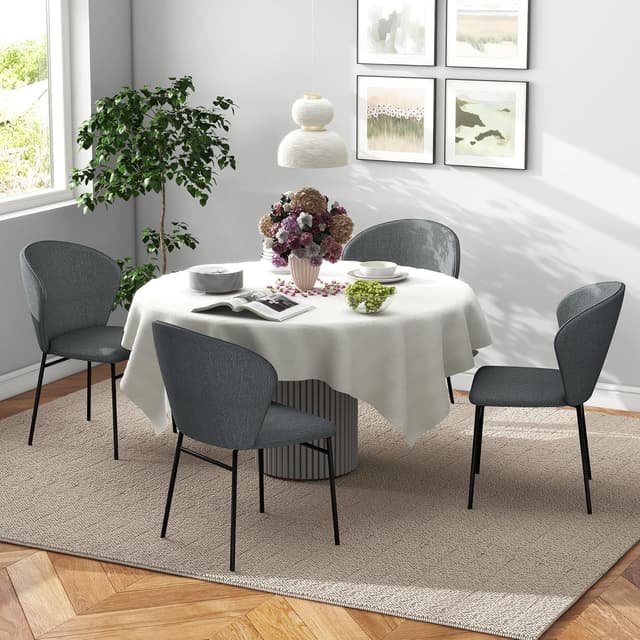 Thumbnail 6 de HOMCOM lot de 2 chaises de salle à manger grises en tissu aspect lin et pieds en acier