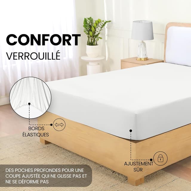 Detalle 2 de Utopia Bedding Drap-housse blanc 100 x 200 cm en microfibre brossée avec poches 35 cm