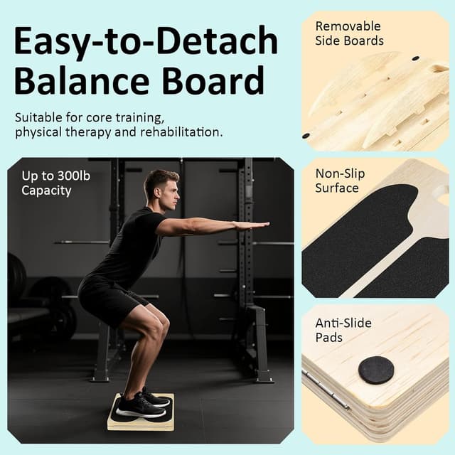 Detalle 2 de FitinOne 2-in-1 Wooden Balance Board & Slant Board with 5-Position Adjustable Incline