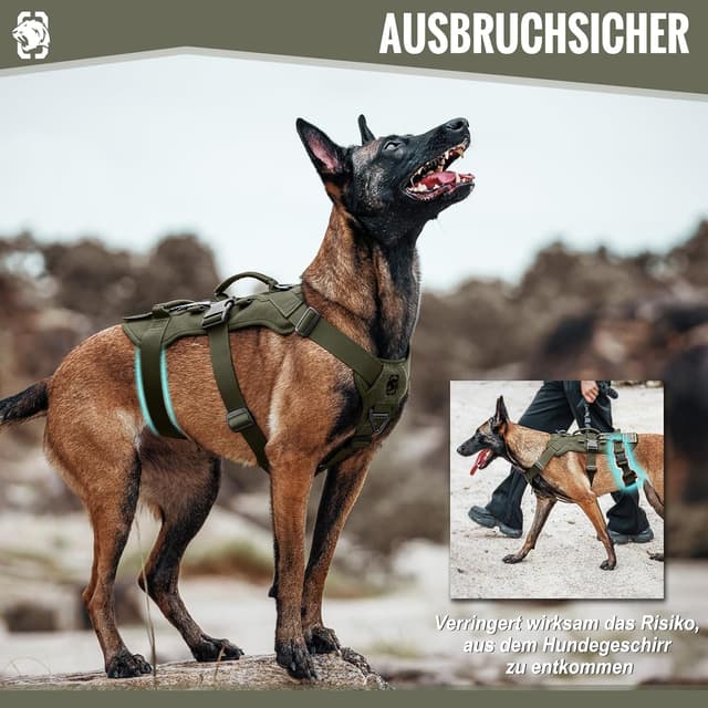 Detalle de OneTigris Hundegeschirr T-Bone mit 2 Griffen – taktisches Brustgeschirr in Grün (L)