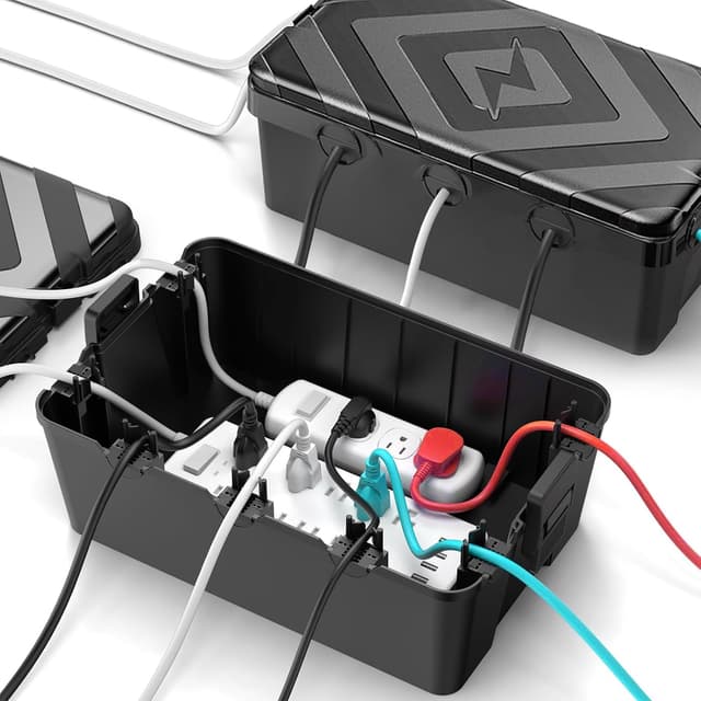 Detalle de Mycketop wasserdichte Outdoor-Kabelbox (extra groß) mit 7 Kabeleingängen für Gartenpumpe & Außenstrom, schwarz