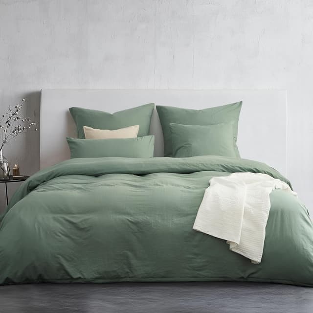 Detalle de Duvetnova Bettwäsche 155x220 Salbeigrün, 3-teilig (1 Bettbezug + 2 Kissenbezüge) mit Reißverschluss