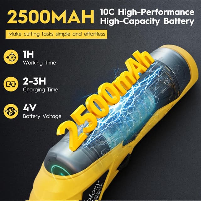 Detalle de Kolozy Cordless Electric Scissors 4V (2500mAh, 10,000RPM) – Rechargeable cutter for cardboard, fabric, carpet, leather