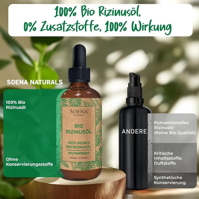 Detalle de BIO Rizinusöl 100% rein, kaltgepresst (Wimpernfläschchen-Set) – Hexanfrei, made in Germany