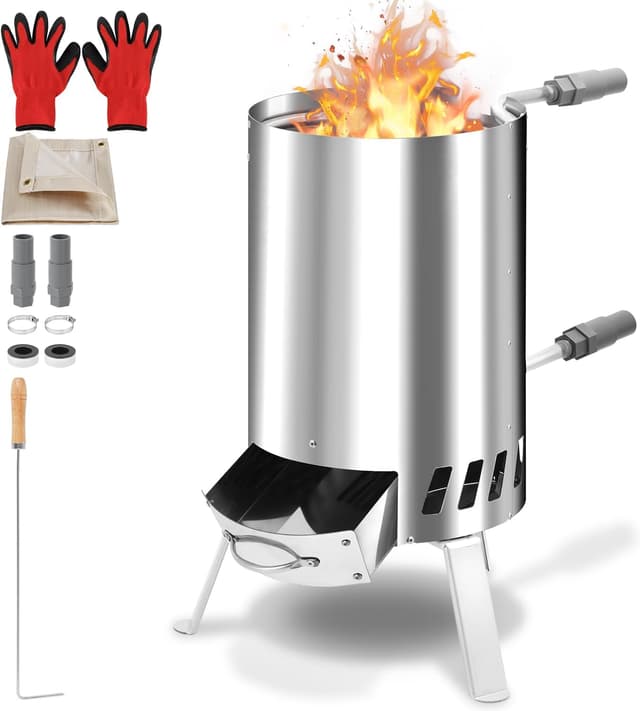 Detalle de Vigevee Brennholz Poolheizung mit Feuertonne aus Edelstahl – für 32/38 mm Anschlüsse