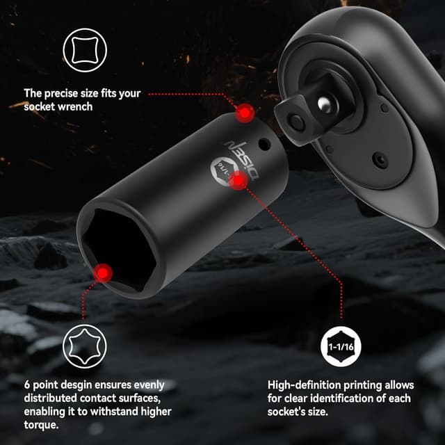 Thumbnail 3 de DISEN 19-Piece 1/2" SAE Impact Socket Set