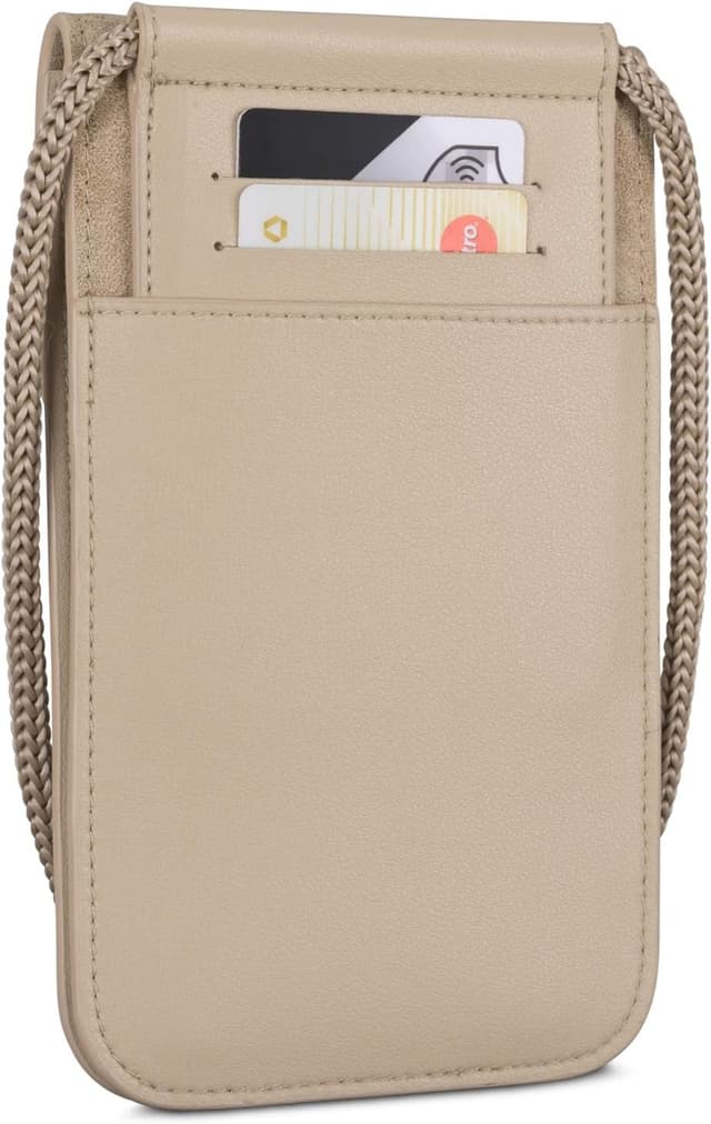 Detalle de Expatrié Handytasche Amelie – Umhängetasche mit Geldbörse aus veganem Kunstleder, verstellbarer Schulterkordel