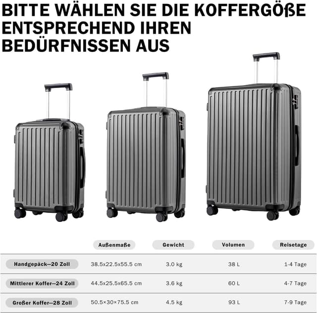 Thumbnail 1 de Coolife Trolley-Koffer ABS Blau 3 Größen